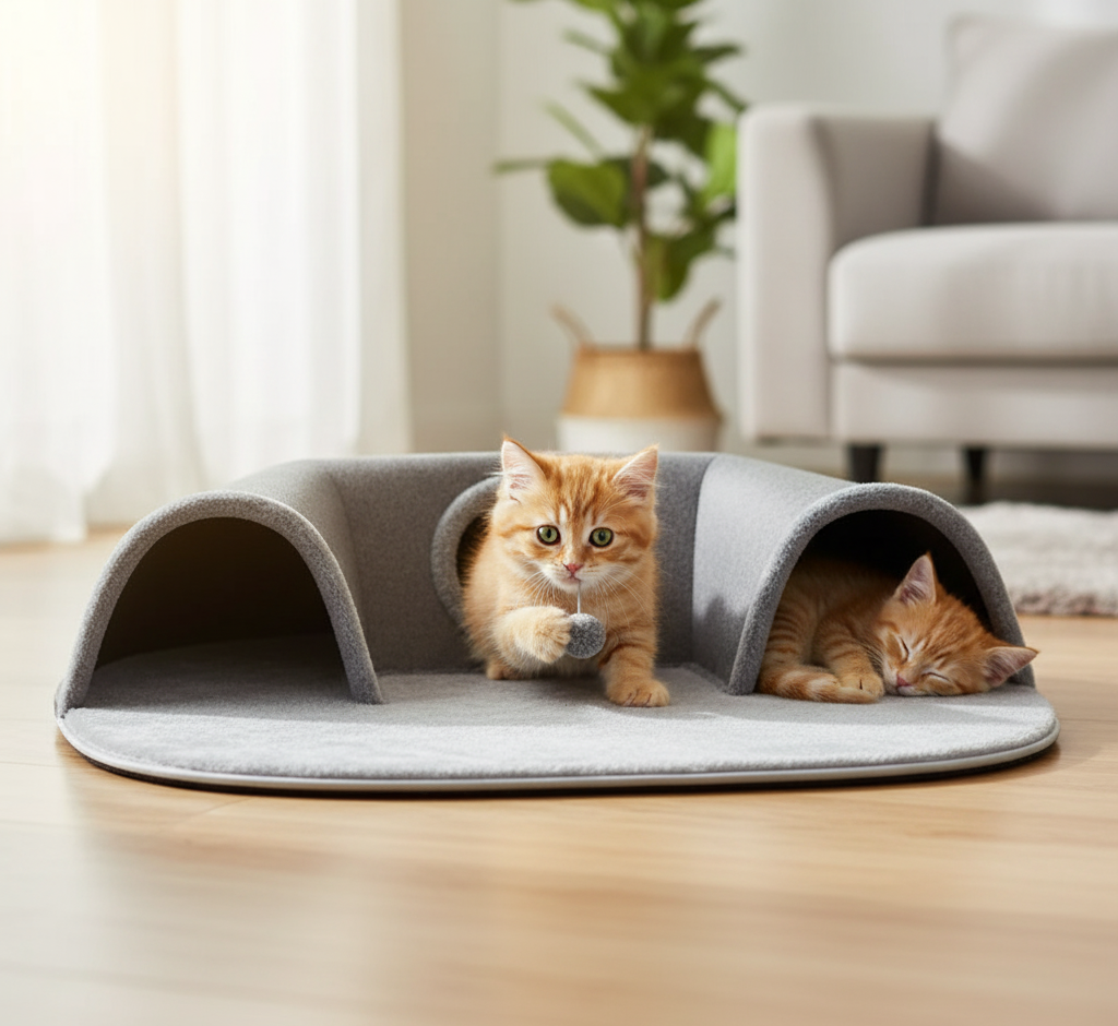 3-in-1 Cozy Tunnel – Play Mat, Tunnel & Warm Nest in One