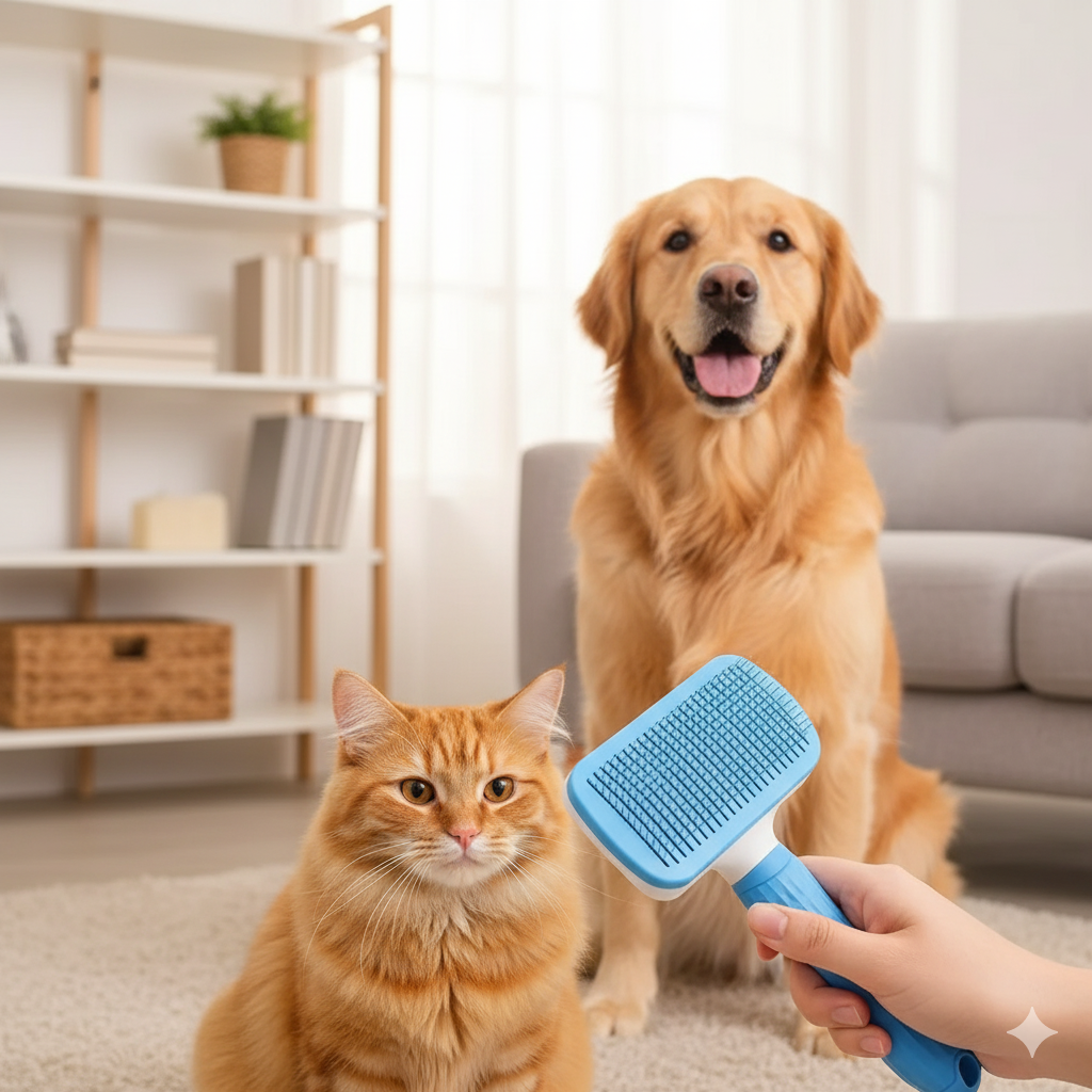 Massage Comb & Deshedding Slicker Brush - One-Click Self-Cleaning