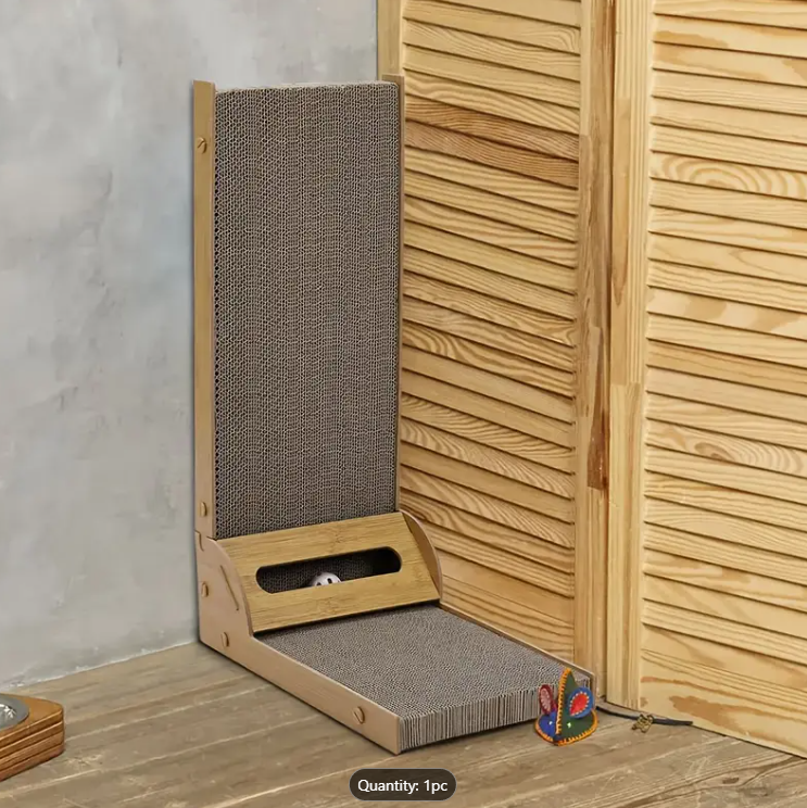 Tall Wall-Leaning Corrugated Cardboard Cat Scratcher & Lounge