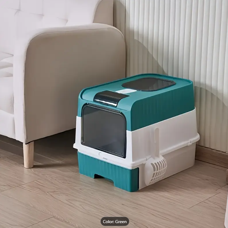 Fully Enclosed Foldable Cat Litter Box - Clean, Odor-Proof, and Convenient