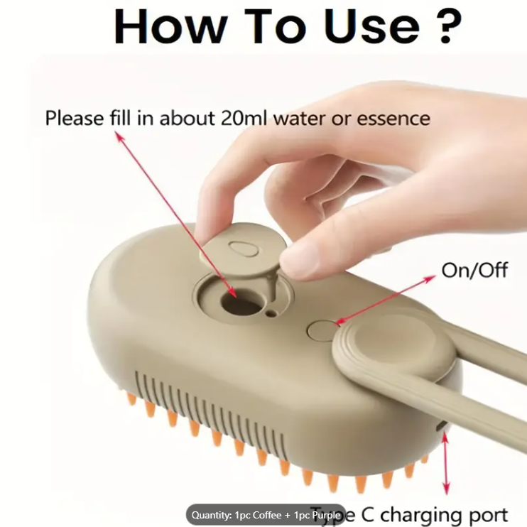 Steam Comb: 3-in-1 Cat & Dog Steam Brush with USB Charging