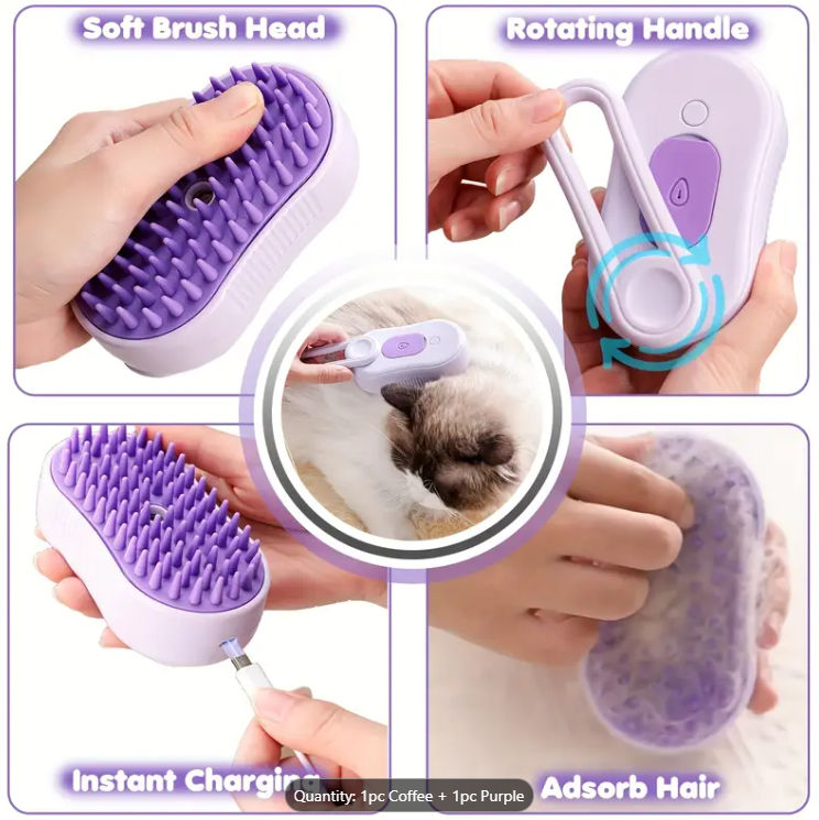 Steam Comb: 3-in-1 Cat & Dog Steam Brush with USB Charging